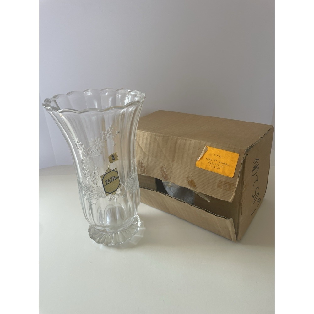 Phoenix Bleikristall 24% Lead Crystal Vase 9"‎ Laurel Germany Floral W/ Box
